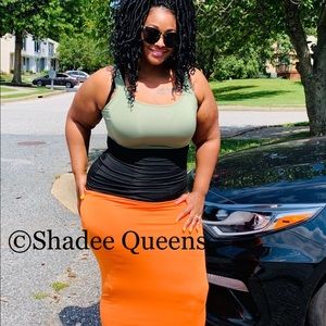 Three color (green, black, orange)  dress
